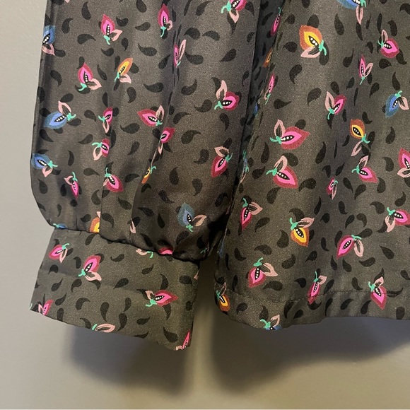 Vintage 70s mock neck secretary blouse abstract flower fruit print - Picture 6 of 10